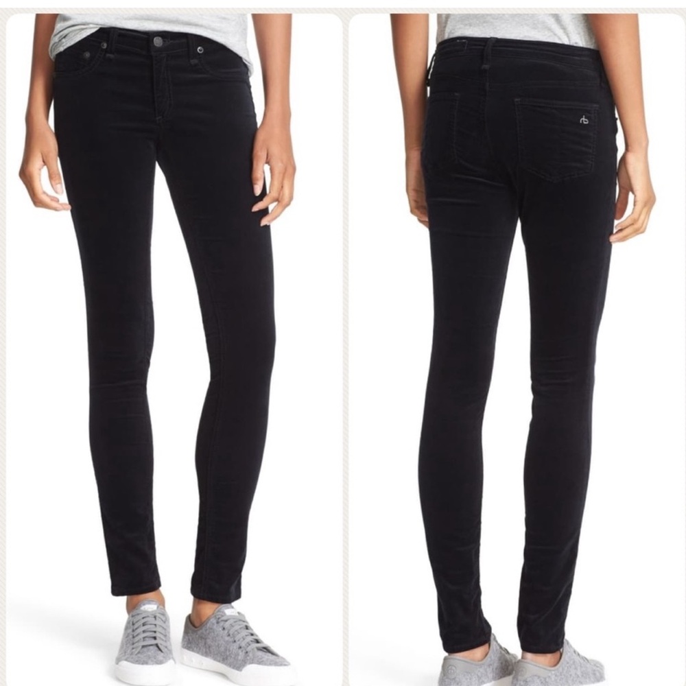 RAG & BONE 10" CAPRI VELVET BLACK ANKLE JEANS SIZE 28